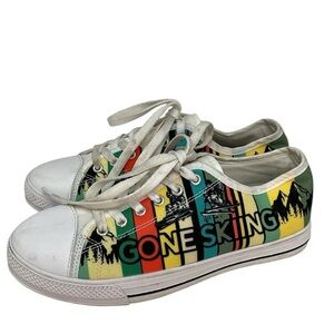 GONE SKIING Shoes Converse Style Sneakers Yellow White Green Size 7 Women 5 Mens